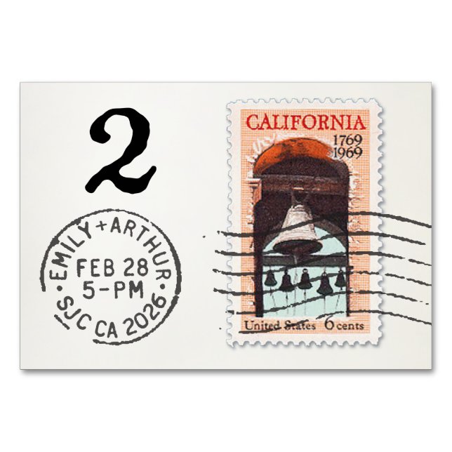 Tarjeta De Mesa E&A Wedding Reception Table Card 2 CA Mission (Reverso)