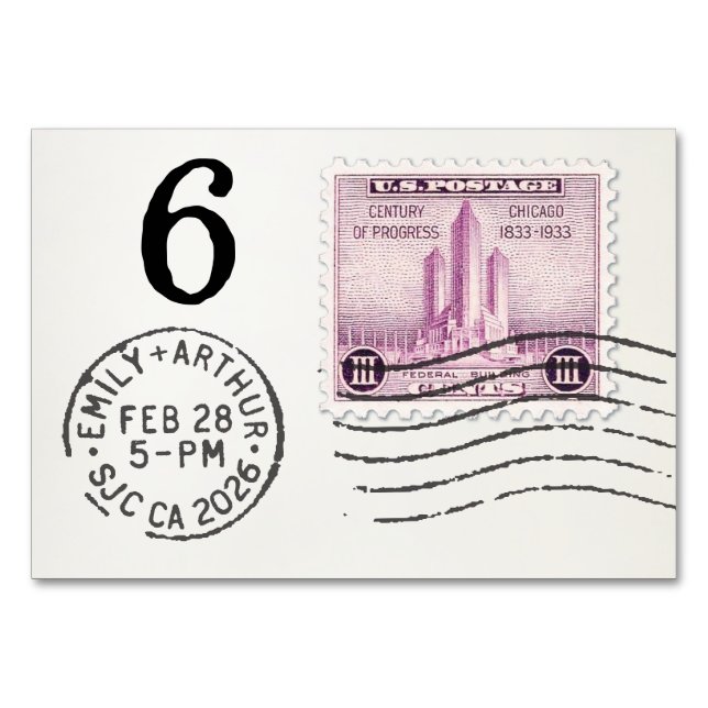 Tarjeta De Mesa E&A Wedding Reception Table Card 6 Chicago (Reverso)