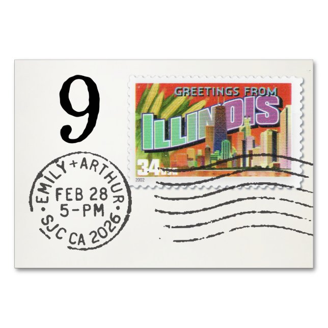Tarjeta De Mesa E&A Wedding Reception Table Card 9 Illinois (Reverso)