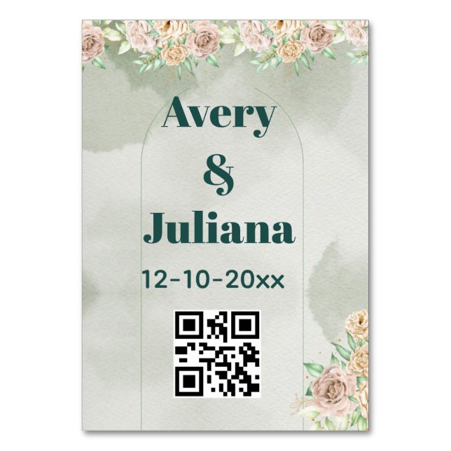 Tarjeta De Mesa Earthy Shades Flowers Boho Elegant Sage Green (Anverso)