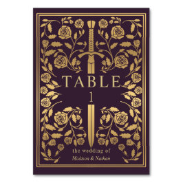 Tarjeta De Mesa Eggplant Real Medieval Sword Boda