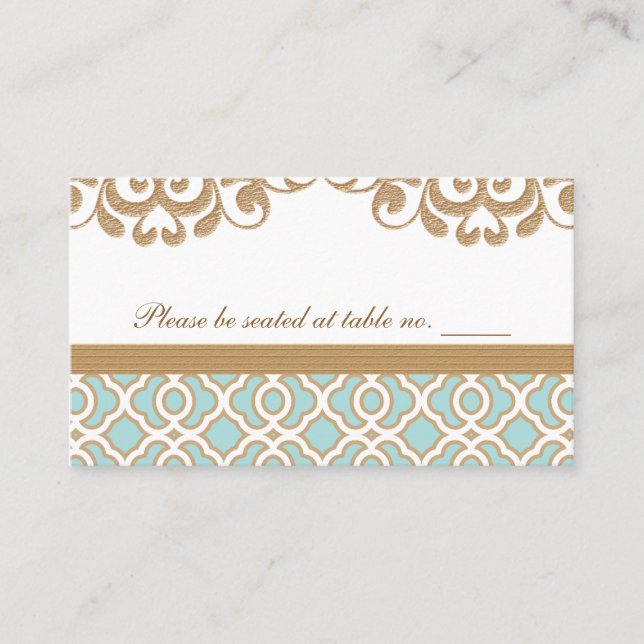 Tarjeta De Mesa Eggshell Blue Gold Lugar de mesa marroquí Boda (Anverso)