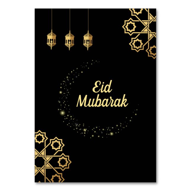 Tarjeta De Mesa Eid Mubarak Personalizar Dorado (Anverso)