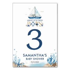 Tarjeta De Mesa El barco azul náutico hoy es Baby Shower de dos ge