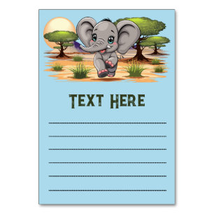 Tarjeta De Mesa El bebé elefante salta feliz en la sabana africana