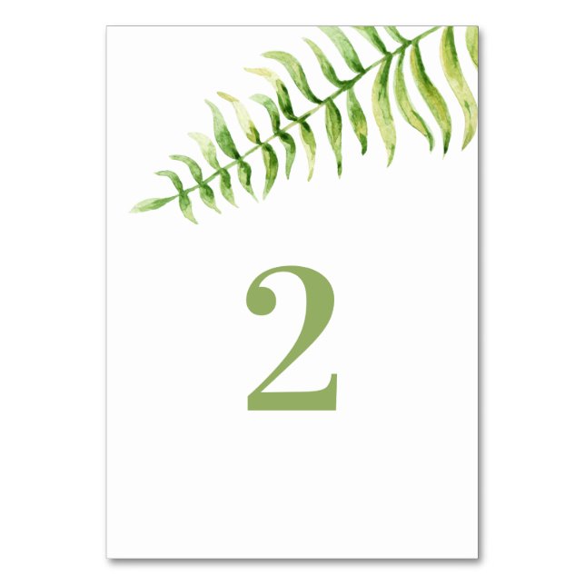 Tarjeta De Mesa El helecho verde acuarela. Boda botánico de vegeta (Anverso)