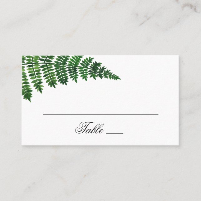 Tarjeta De Mesa El helecho verde acuarela. Boda de Woodland. Botán (Anverso)