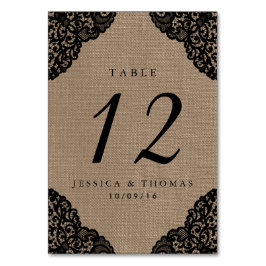 Tarjeta De Mesa El Lazo Negro Sobre La Rústica Colección De Bodas