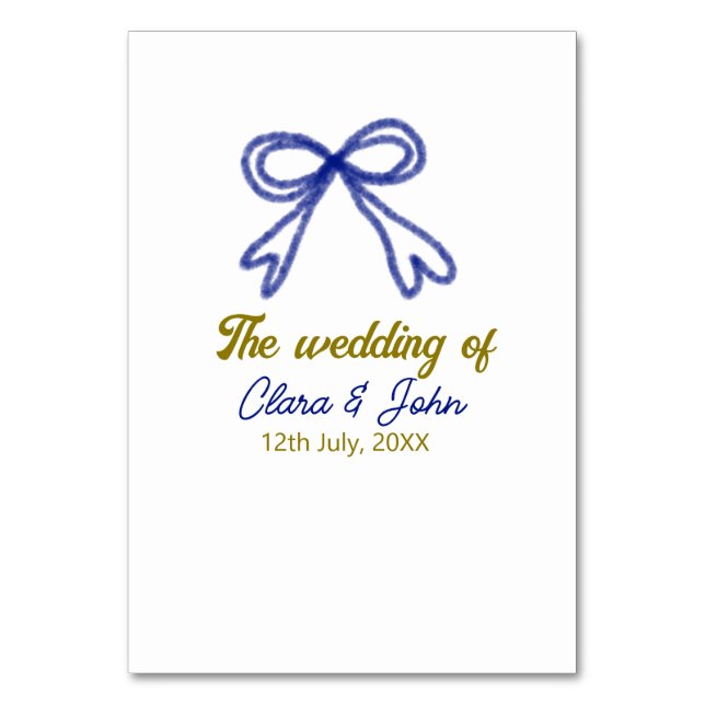 Tarjeta De Mesa El nombre de la pareja boda de oro azul marino (Anverso)