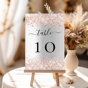 Tarjeta De Mesa El oro rosa plateado brilla elegante