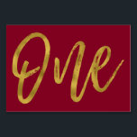 Tarjeta De Mesa El oro y la Borgoña Marsala elegante mesa número u<br><div class="desc">Relieve metalizado dorado falso y Borgoña Marsala elegante de tipografía mesa número uno.</div>