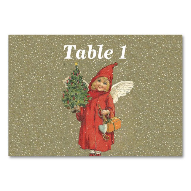 Tarjeta De Mesa El pequeño ángel Chica victoriano Árbol de Navidad (Anverso)