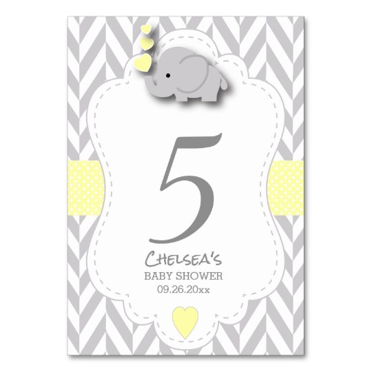 Tarjeta De Mesa Elefante Amarillo Y Gris De Chevron Zazzle Es