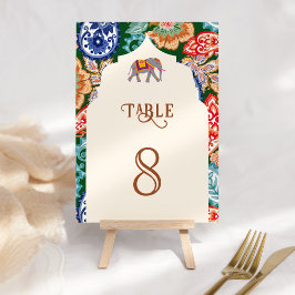 Tarjeta De Mesa Elefante de arte popular indio vibrante Boda de cr