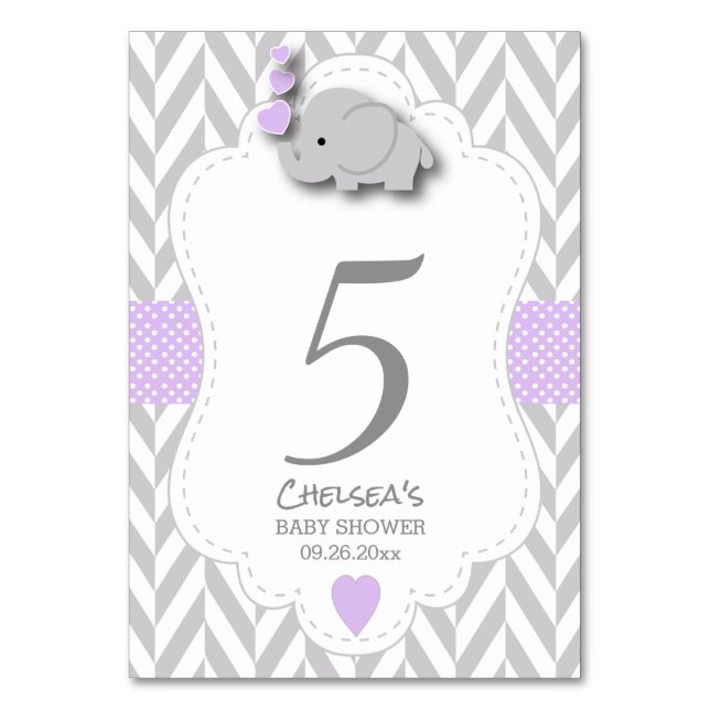 Tarjeta De Mesa Elefante de Chevron morado y gris (Anverso)