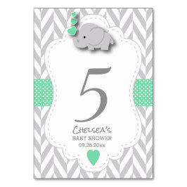 Tarjeta De Mesa Elefante de Chevron verde y gris