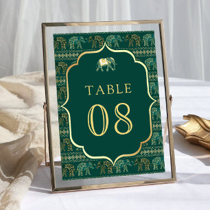 Tarjeta De Mesa Elefante Indio de Boda Esmeralda y Oro