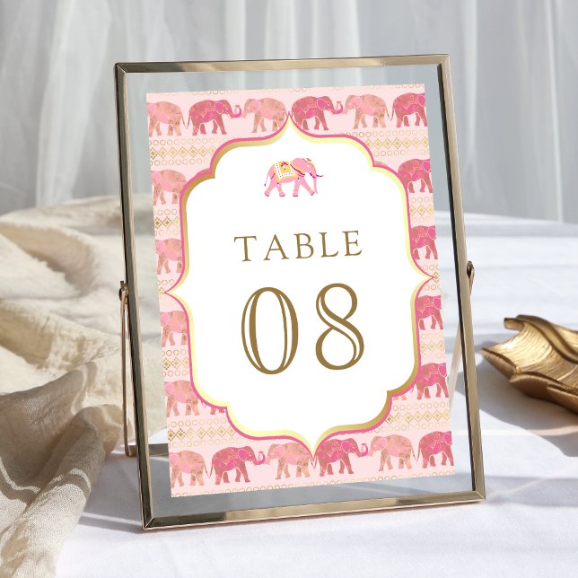 Tarjeta De Mesa Elefante indio rosa y dorado Boda (Subido por el creador)