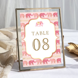 Tarjeta De Mesa Elefante Rosa y Dorado Boda India