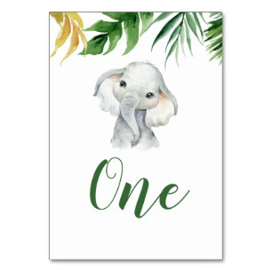 Tarjeta De Mesa Elefante tropical Número de tabla Baby Shower