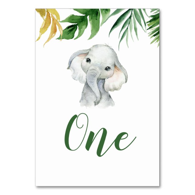 Tarjeta De Mesa Elefante tropical Número de tabla Baby Shower (Anverso)