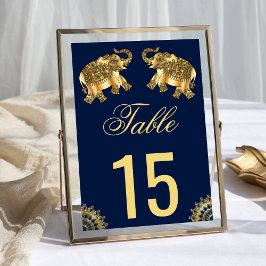 Tarjeta De Mesa Elefantes Étnicos Blue Gold Boda India