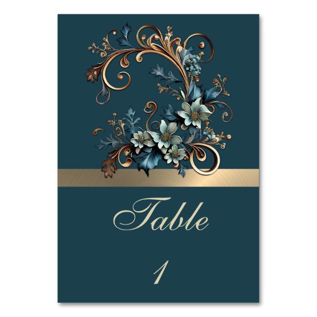 Tarjeta De Mesa Elegancia floral dorada (Anverso)