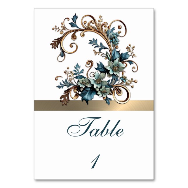 Tarjeta De Mesa Elegancia floral dorada (Anverso)