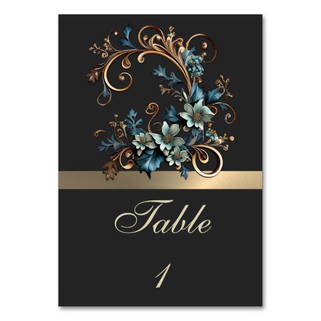 Tarjeta De Mesa Elegancia floral dorada (Anverso)