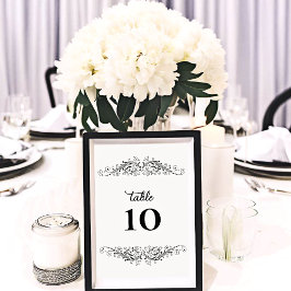 Tarjeta De Mesa Elegancia floreciente en blanco y negro