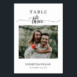 Tarjeta De Mesa Elegancia Guión Boda de fotos Tabla número tres<br><div class="desc">Diseño moderno y elegante impreso Elegance Script Modern Photo Boda Tabla número tres que se puede personalizar con tu texto y añadir cada tarjeta de número de tabla a tu carrito, uno por uno. Haga clic en el botón "Personalizar" y utilice nuestra herramienta de diseño para modificar esta plantilla. Visita...</div>