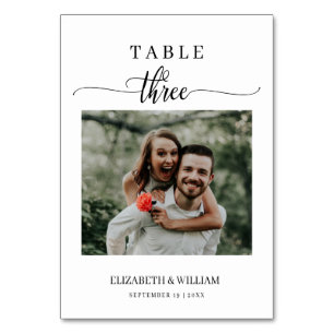 Tarjeta De Mesa Elegancia Guión Boda de fotos Tabla número tres