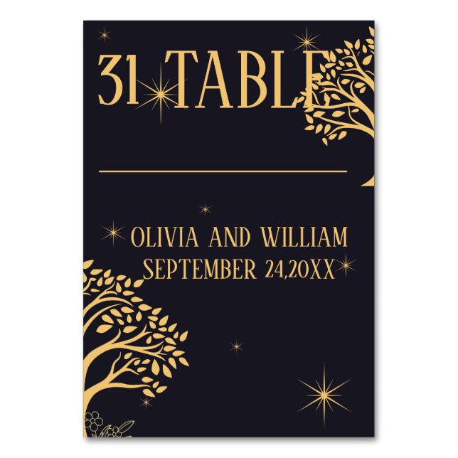 Tarjeta De Mesa Elegancia nocturna: Boda azul oscuro (Anverso)