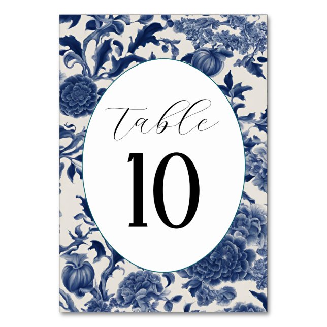 Tarjeta De Mesa Elegancia porcelana: Boda Floral Azul (Anverso)