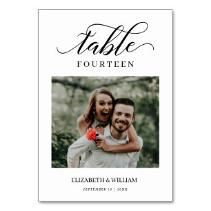 Tarjeta De Mesa Elegancia Script Boda de fotografía moderno número