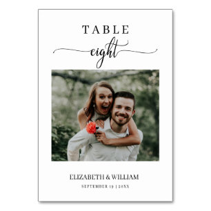 Tarjeta De Mesa Elegancia Script Tabla Boda de fotos Número ocho