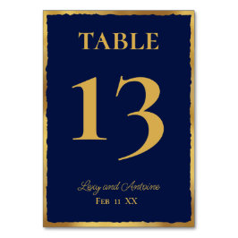 Tarjeta De Mesa Elegancia simple Navy personalizada Blue Gold Edge