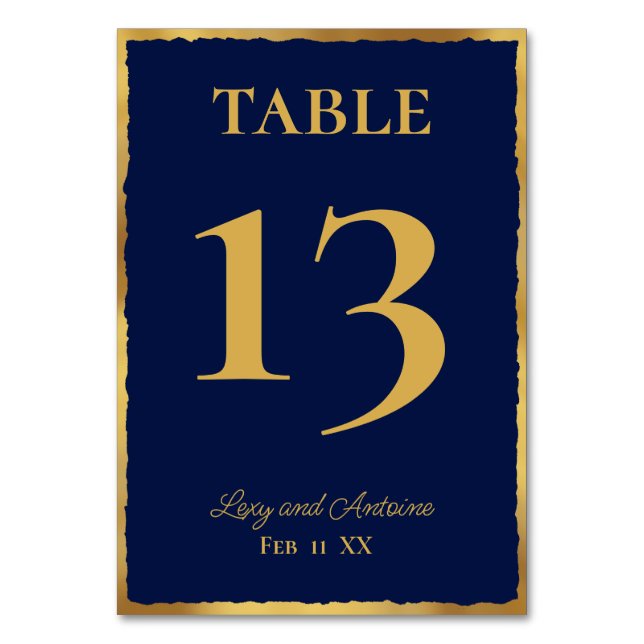 Tarjeta De Mesa Elegancia simple Navy personalizada Blue Gold Edge (Anverso)