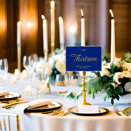 Tarjeta De Mesa Elegancia simple Personalizado Royal Blue Gold Edg