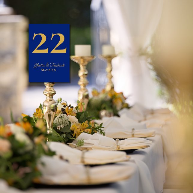 Tarjeta De Mesa Elegancia simple y eterna Boda real de oro azul (Subido por el creador)