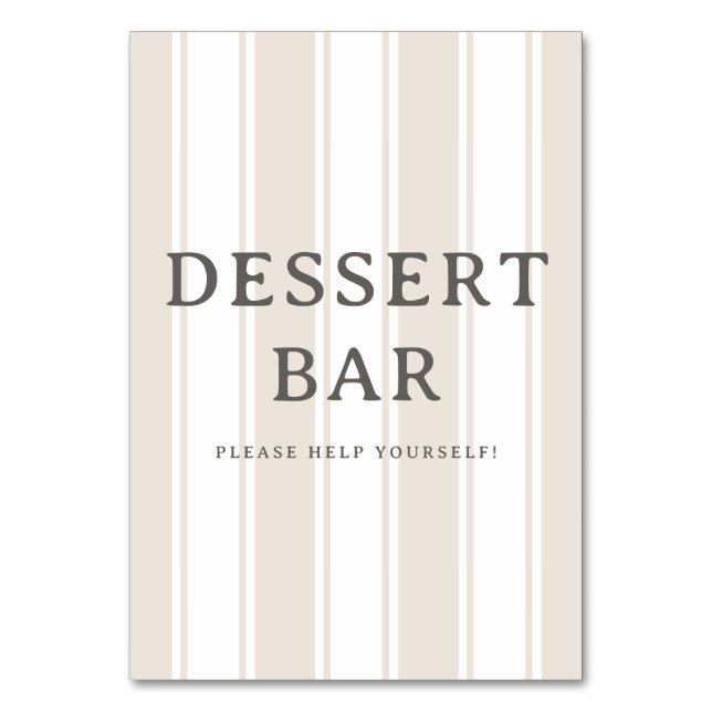 Tarjeta De Mesa Elegant Beige Striped Dessert Bar Sign (Anverso)