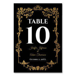 Tarjeta De Mesa Elegant black and gold Gothic Wedding