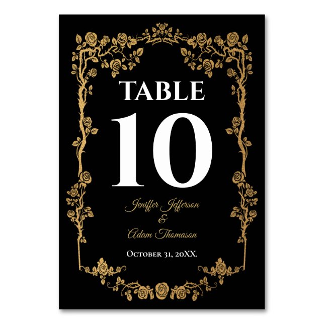Tarjeta De Mesa Elegant black and gold Gothic Wedding (Anverso)