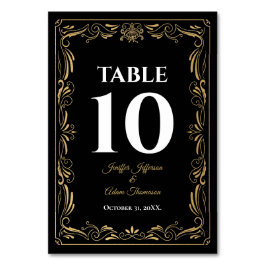 Tarjeta De Mesa Elegant black and gold Gothic Wedding