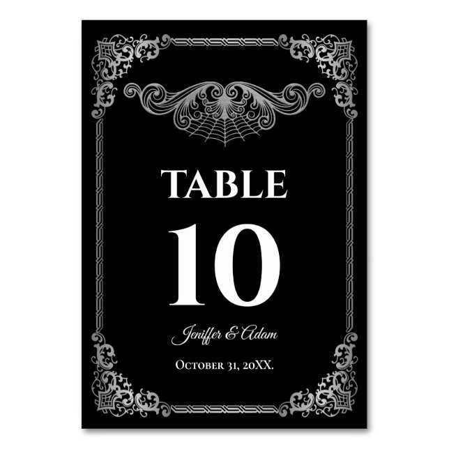 Tarjeta De Mesa Elegant black and whit Gothic Wedding Table number (Anverso)
