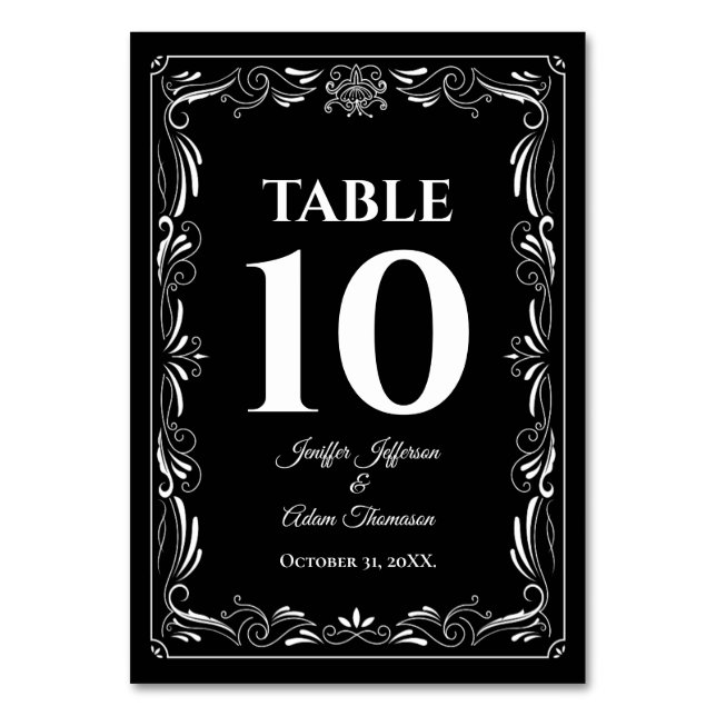 Tarjeta De Mesa Elegant black and white Gothic Wedding (Anverso)