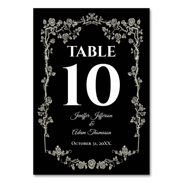 Tarjeta De Mesa Elegant black and white Gothic Wedding (Anverso)