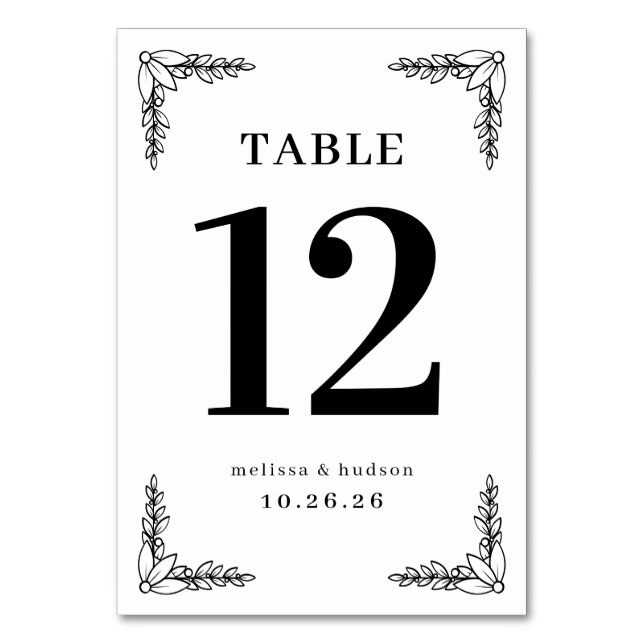 Tarjeta De Mesa Elegant Black Floral Table Number (Anverso)