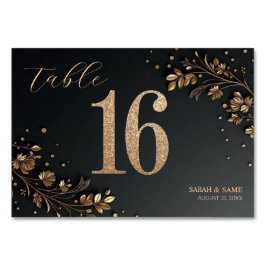 Tarjeta De Mesa Elegant Black Gold Floral Wedding Table Card