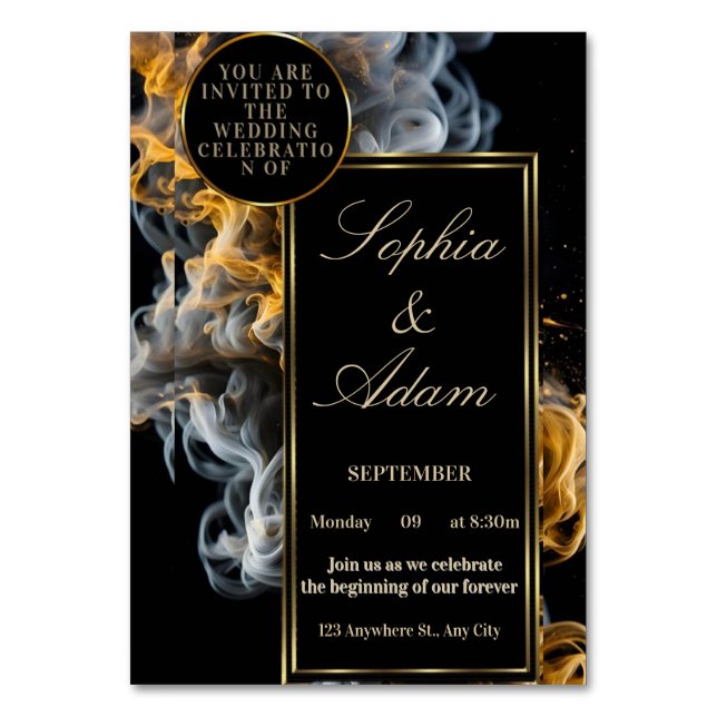 Tarjeta De Mesa Elegant Black & Gold Wedding Invitation (Anverso)